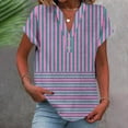 thumbnail image 1 of Shirts for Women Plus Size Short Sleeve V-Neck Stripe Button Casual Printed Home T-shirt Blouses Purple XXXXXL, 1 of 5