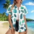 thumbnail image 1 of Shirts for Women Plus Size Short Sleeved Hawaiian Printed Button Up Turndown Collar Top Blue XXXXL, 1 of 6