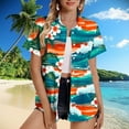 thumbnail image 1 of Shirts for Women Plus Size Short Sleeved Hawaiian Printed Button Up Turndown Collar Top Orange XXXXL, 1 of 5
