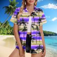 thumbnail image 1 of Shirts for Women Plus Size Short Sleeved Hawaiian Printed Button Up Turndown Collar Top Purple XXXXXL, 1 of 5