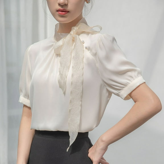 Shirts for Women Plus Size Short Sleeved Round Neck Summer Base T-shirt White L