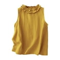 thumbnail image 1 of Shirts for Women Plus Size Sleeveless Tops Casual Elegant Blouse Ruffle Round Neck Cotton Linen Tank Tops Loose Summer Fashion Yellow XL, 1 of 6