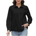 thumbnail image 1 of Shirts for Women Plus Size Solid Color Long Sleeve Turndown Collar Button Blouse Tops Black M, 1 of 4