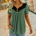 thumbnail image 1 of Shirts for Women Plus Size V-Neck Solid Color Pleated Button-Front Summer Top Army Green XXL, 1 of 6