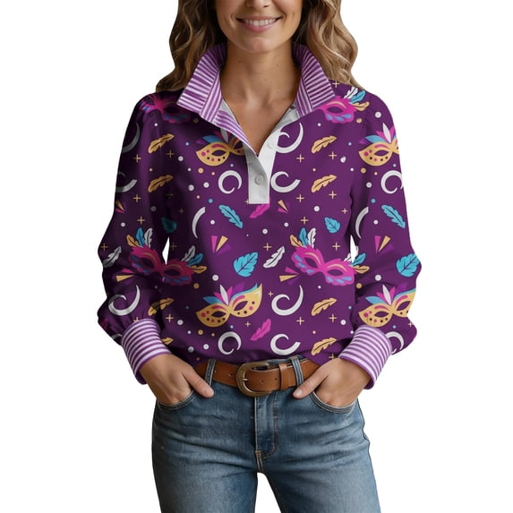 Shirts for Women Print Long Sleeve Shirt Fashion Casual Button Down Blouse Printed Tops for Festival & Daily Wear