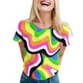 thumbnail image 1 of Shirts for Women Rainbow Print Round Neck Loose Fit Short Sleeve T-Shirt Tops, 1 of 4
