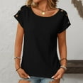thumbnail image 1 of Shirts for Women Round Neck Short Sleeved Solid Color Hollowed Out Casual T-Shirt Black M, 1 of 6