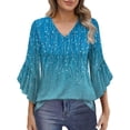 thumbnail image 1 of Shirts for Women Ruffle Floral Printed 3/4 Sleeved V-Neck Business Work Blouses Spring Summer Trendy Loose Fit Dressy Casual Tops, 1 of 8