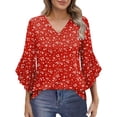 thumbnail image 1 of Shirts for Women Ruffle Floral Printed 3/4 Sleeved V-Neck Business Work Blouses Spring Summer Trendy Loose Fit Dressy Casual Tops, 1 of 8