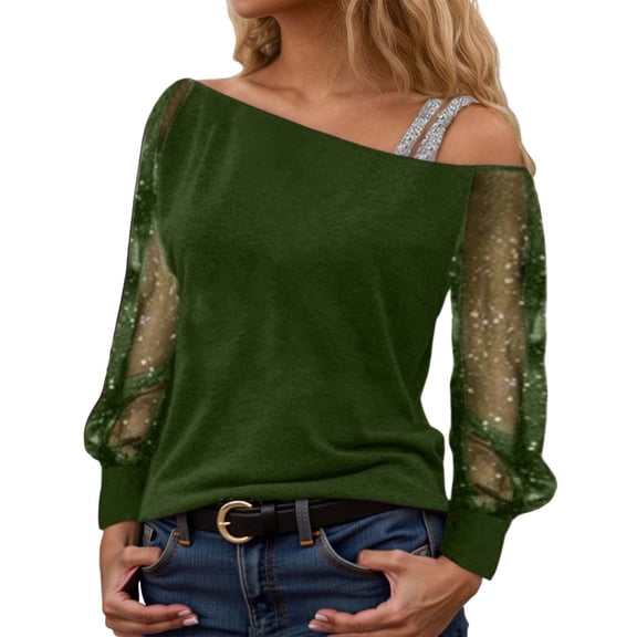 Shirts for Women Sequin Clothes Long Sleeve Green Sparkle Shirt Glitter Tops Party Top Womens Holiday Shirts