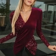 thumbnail image 1 of Shirts for Women Sequin Shirt Red Long Sleeve Sparkly Tops for Women Shiny Top Womens Tops Casual Womens Holiday Sequin Tops, 1 of 4