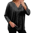 thumbnail image 1 of Shirts for Women Sequin Top Black Long Sleeve Sparkly Shirt Glittery Top Elegant Tops Holiday Outfit, 1 of 5
