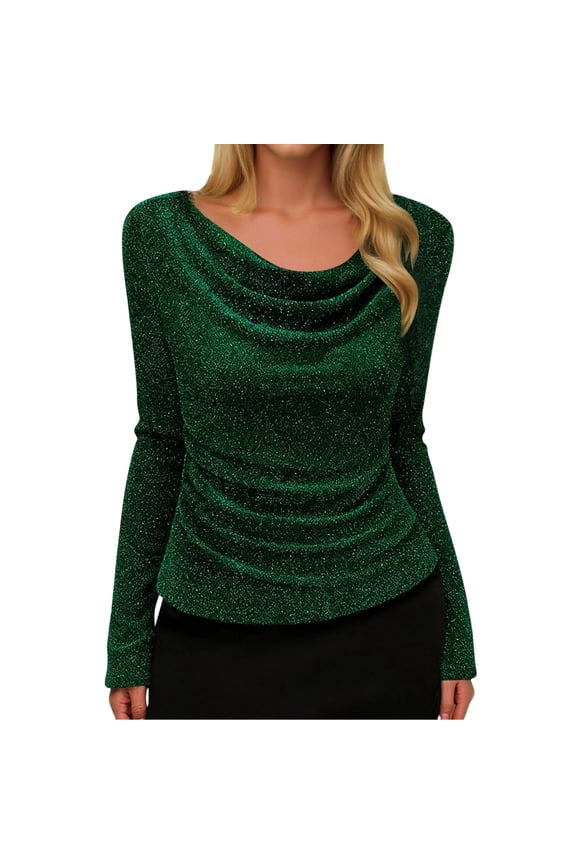 Shirts for Women Sequin Top for Women Dark Green Long Sleeve Sparkle Shirt Shiny Top Ladies Tops Ladies Holiday Tops