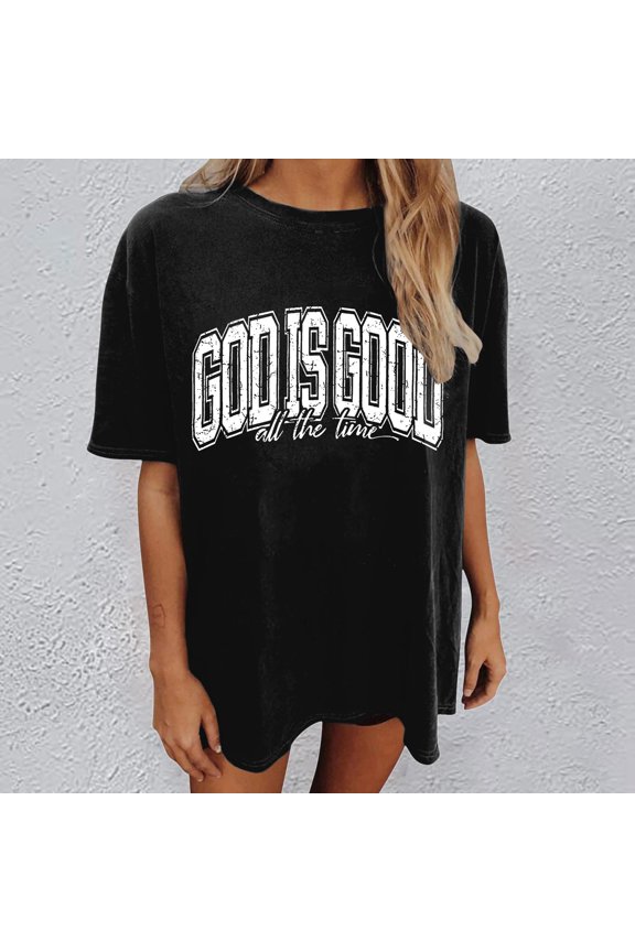 Shirts for Women Short Sleeve Crewneck God is Good Printed Y2K Casual Basic Tops Summer Beach Vacation Tees