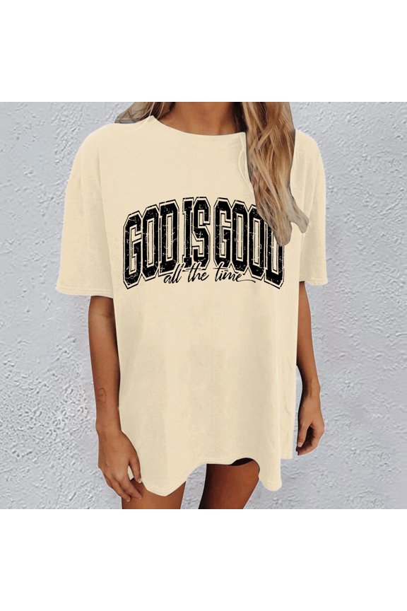 Shirts for Women Short Sleeve Crewneck God is Good Printed Y2K Casual Basic Tops Summer Beach Vacation Tees