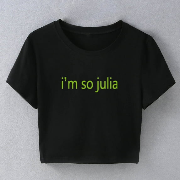 Shirts for Women Short Sleeve Print Round Neck Short Crop Top Black M