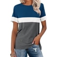thumbnail image 1 of Shirts for Women Short Sleeve Round Neck Striped Printed Casual T-shirt Navy XXXXL, 1 of 6