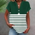 thumbnail image 1 of Shirts for Women Short Sleeve V-Neck Button Stripe Casual Printed Home T-shirt Green L, 1 of 5