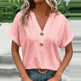 thumbnail image 1 of Shirts for Women Short Sleeved Button V-neck Casual Solid Color T-shirt Pink,Womens Tops, 1 of 6