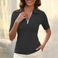 thumbnail image 1 of Shirts for Women Short-Sleeved Turndown Collar Zipper Solid Color Blouse Black L, 1 of 6