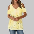 thumbnail image 1 of Shirts for Women Short Sleeved V-Neck Off Shoulder Printing Top Yellow M, 1 of 6
