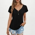 thumbnail image 1 of Shirts for Women Solid Color Short Sleeved V-neck Casual Loose T-shirt Black M, 1 of 6