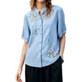 thumbnail image 1 of Shirts for Women Solid Color V Neck Embroidered Casual Shirt Top Womens Fashion Clothing, 1 of 4
