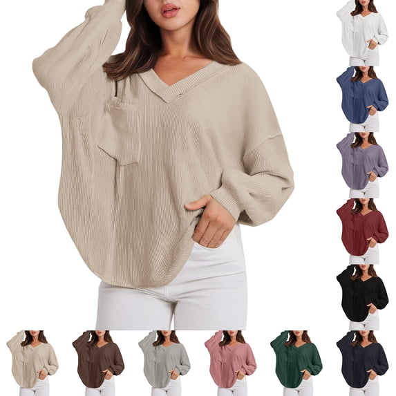 Shirts for Women Solid Color V-Neck Puff Long Sleeve Summer Business Tops Dressy Casual Spring Blouses