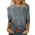 thumbnail image 1 of Shirts for Women Summer Round Neck Three Quarter Length Sleeve Printed Ladies Tops and Blouses Comfortable Loose Summer Pullovers Tops,Silver,M, 1 of 4