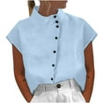 thumbnail image 1 of Shirts for Women,Summer Shirts for Women, Summer Fashion Casual Loose Button Cotton Linen Standing Collar Casual Shirt,Button Up Shirt Women, 1 of 6