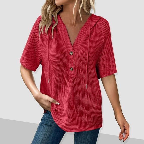 Shirts for Women Summer Spring Tops Short Sleeve Oversized Tshirts Fashion Basic Casual Tee Clothes 2025 Trendy Red XL