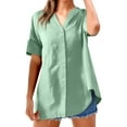 thumbnail image 1 of Shirts for Women Tops for Women Trendy Women's Linen Shirt Large Size Short Sleeve V Neck Shirt Solid Color, 1 of 4