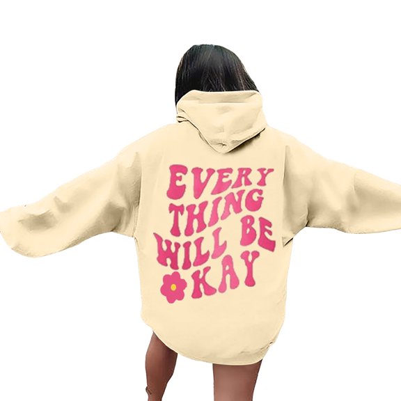 Shirts for Women Trendy Fall Relaxed Fit Hooded Long-sleeved Dolman Off the Shoulder Hoody Floral Leisure Cotton Hoodie Sweatshirt(Light Yellow,L)