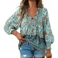 thumbnail image 1 of Shirts for Women V-Neck Tie Casual Printed Fashion Shirt Long Sleeve Top Womens Fashion Clothing, 1 of 3