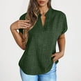 thumbnail image 1 of Shirts for Women V-neck Solid Color Short Sleeved Casual Loose T-shirt Army Green M, 1 of 6