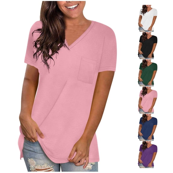 Shirts for Women Vmvidoty Women's Core Active Short Sleeve V-Neck Shirts Cute Fit Summer Casual Tee Tops Womens T Shirts 2026 Short Sleeve Pink S