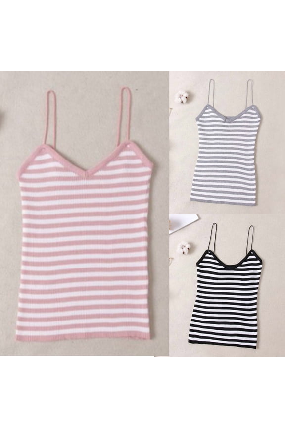 Shirts for Women Womans Tank Tops Women's Striped Sleeveless Vertical Knit-neck Camisole Top Gray Free Size