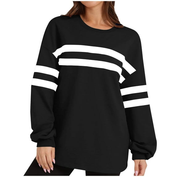 Shirts for Women, Women's 2025 Striped Oversized Sweatshirt Fall Crewneck Long Sleeve Shirts Casual Color Block Pullover Tops