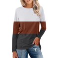 thumbnail image 1 of Shirts for Women Women's Loose Casual Leisure Long Sleeve Round Neck Collar Patchwork T-Shirt Top, 1 of 6