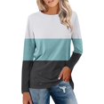thumbnail image 1 of Shirts for Women Women's Loose Casual Leisure Long Sleeve Round Neck Collar Patchwork T-Shirt Top, 1 of 6