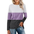 thumbnail image 1 of Shirts for Women Women's Loose Casual Leisure Long Sleeve Round Neck Collar Patchwork T-Shirt Top, 1 of 6