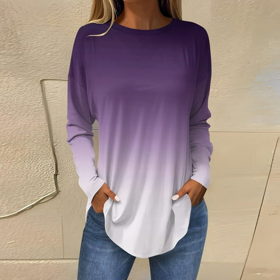 Shirts for Women Women's Loose Round Neck Print Long Sleeve T-Shirt Top Pullover