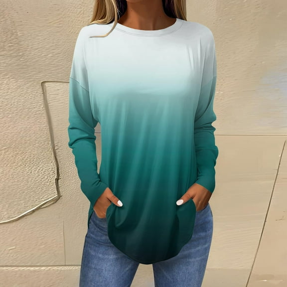 Shirts for Women Women's Loose Round Neck Print Long Sleeve T-Shirt Top Pullover