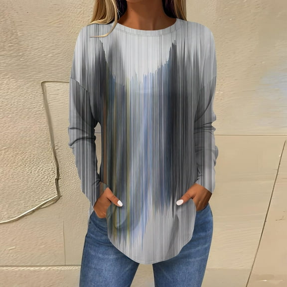 Shirts for Women Women's Loose Round Neck Print Long Sleeve T-Shirt Top Pullover