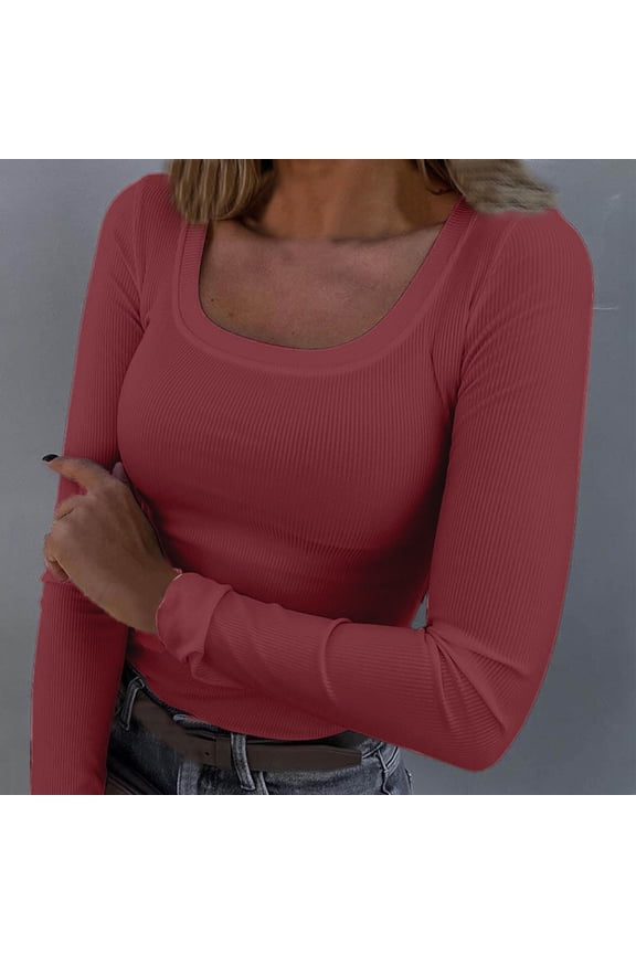 Shirts for Women Women's Spring And Summer Pure Color Stripes High Elastic Long Sleeved Undershirt Top Womens Tops