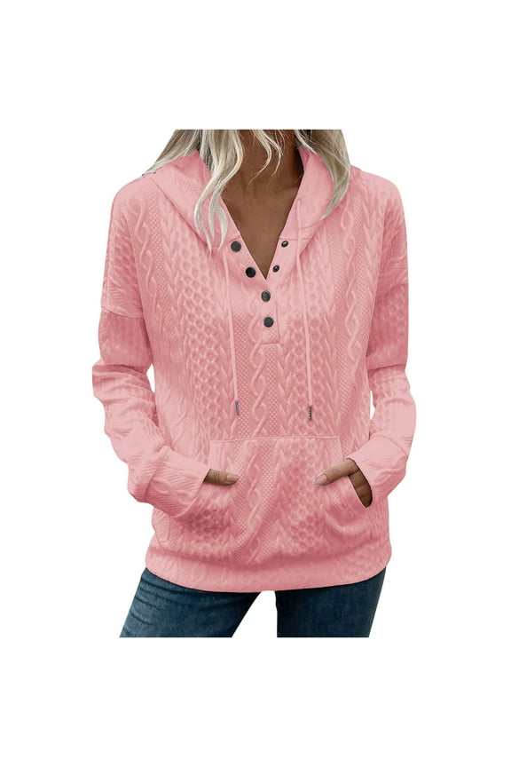 Shirts for Women, Womens Hoodie Sweaters Lightweight Textured Button Sweatshirt Fashion Hoodies Casual Pullover Tops with Pocket