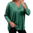thumbnail image 1 of Shirts for Women Womens Sequin Top Green Long Sleeve Sparkly Outfits for Women Shiny Top Ladies Shirts Holiday Tops for Women Dressy Sparkly, 1 of 6