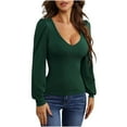 thumbnail image 1 of Shirts for Women, Womes Lantern Long Sleeve Sweaters Sexy Deep V Neck Y2K Fitted Pullover Sweater 2025 Fall Casual Knit Crop Tops, 1 of 9