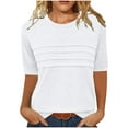 thumbnail image 1 of Shirts for Women under $10 3/4 Sleeve Pleated Round Neck Blouses for Women 2025 Summer Tops 2025 Dressy Casual Outfit Basic Tees White S, 1 of 3