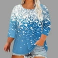 thumbnail image 1 of Shirts for Women under $10 3/4 Sleeve Round Neck Casual Floral Print T-shirt Blouse Blue L, 1 of 5
